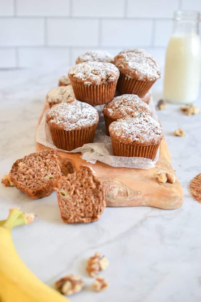 The crumb of the sourdough discard banana muffins