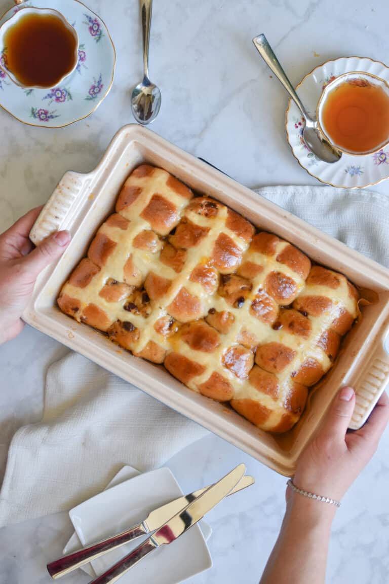 Cinnamon Hot Cross Buns are best served with tea or coffee