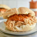 Sandwich made of Instant Pot BBQ Pulled Chicken