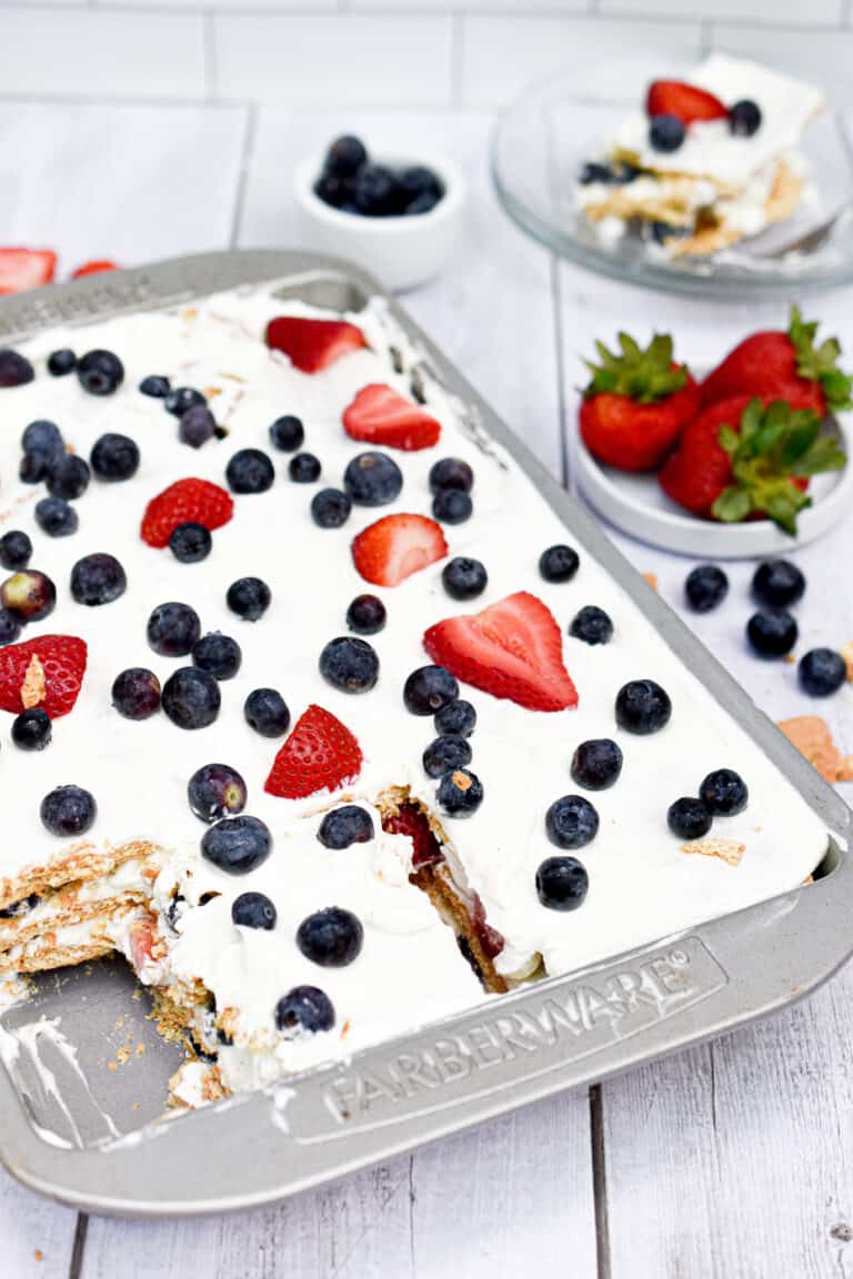 A lighter picture of a 45 degree angle of the cake