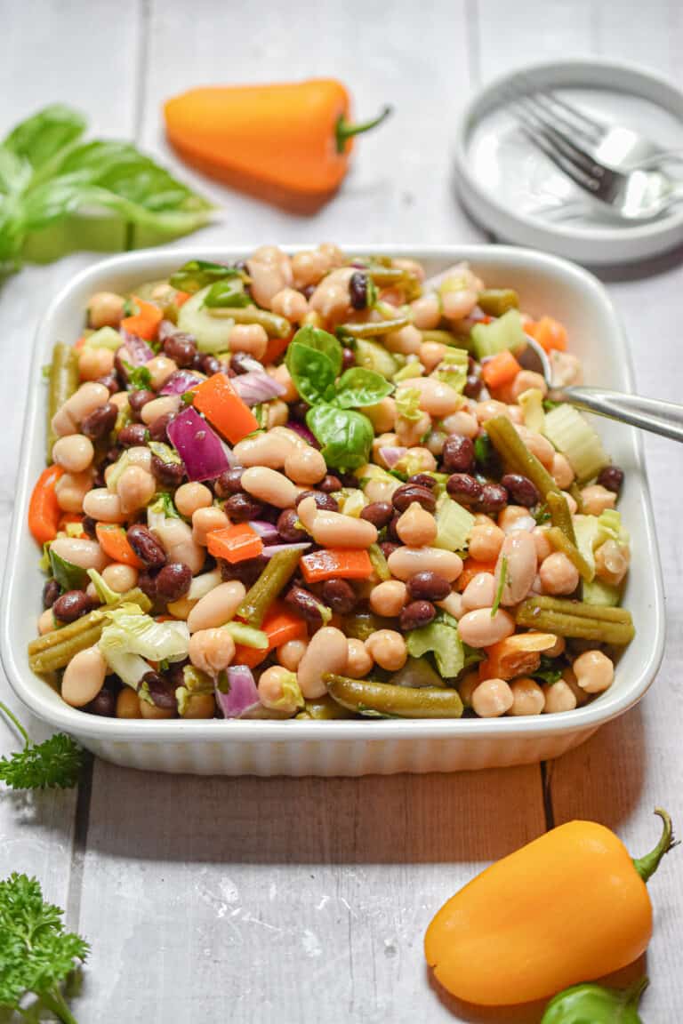 A close up of the 10 minute four bean salad