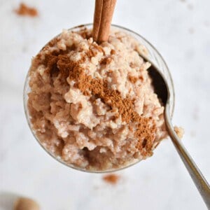 An overhead shot of the vegan rice pudding