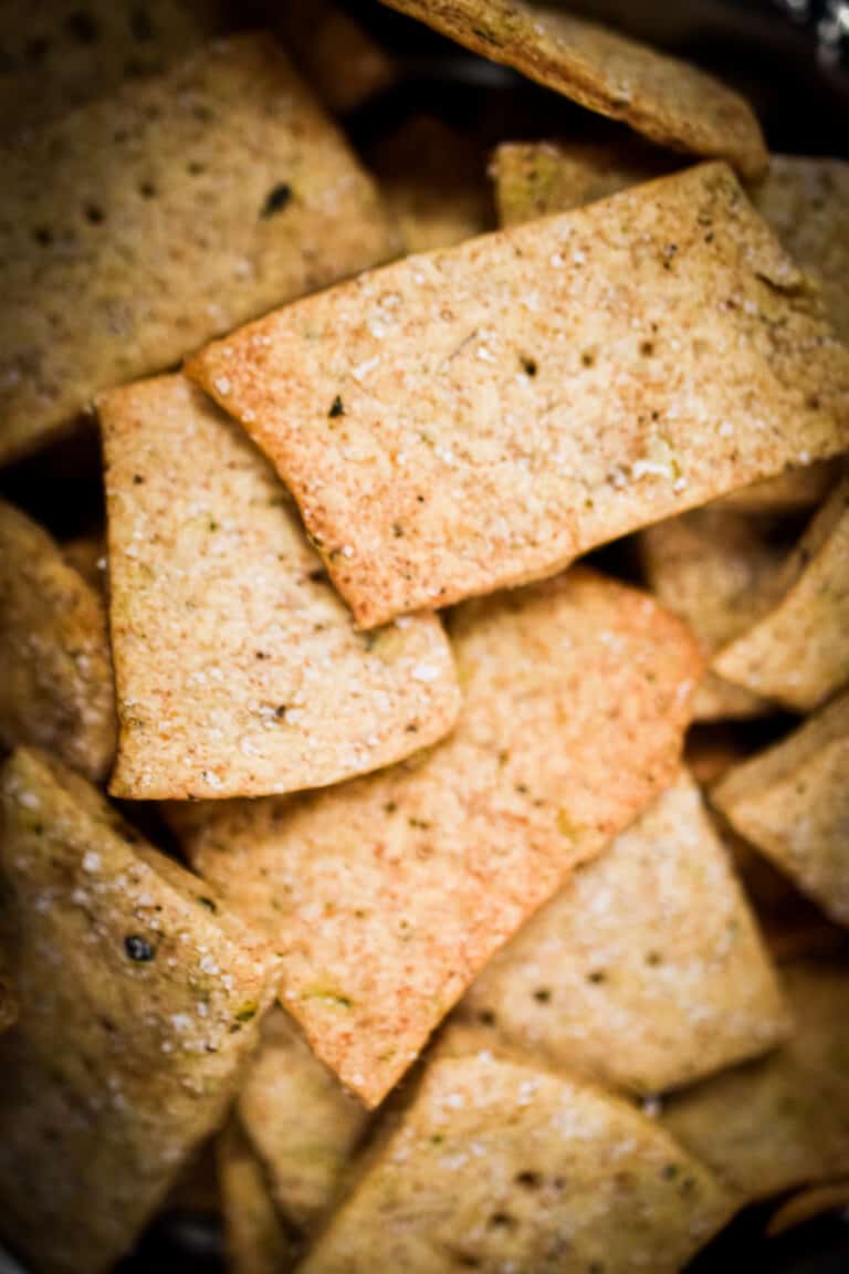 A close up of the finished sourdough crackers