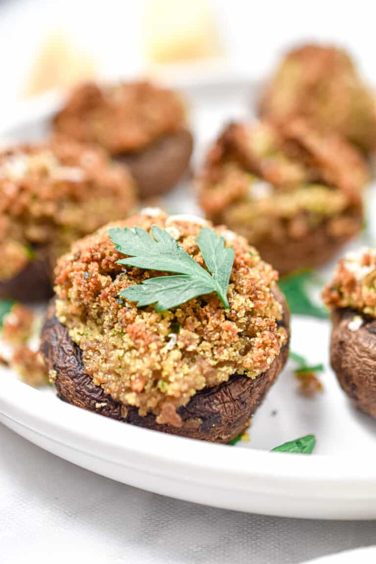 A close up of the Italian Stuffed Mushrooms
