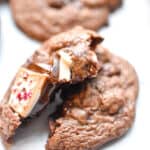 half of a brownie mix cookie is on the other half of the cookie