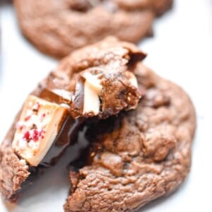 half of a brownie mix cookie is on the other half of the cookie
