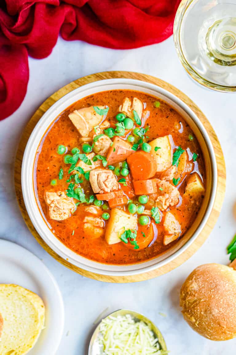 An overhead view of the Instant Pot chicken stew