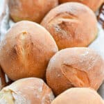 The Instant Pot dinner rolls are on a long basket.