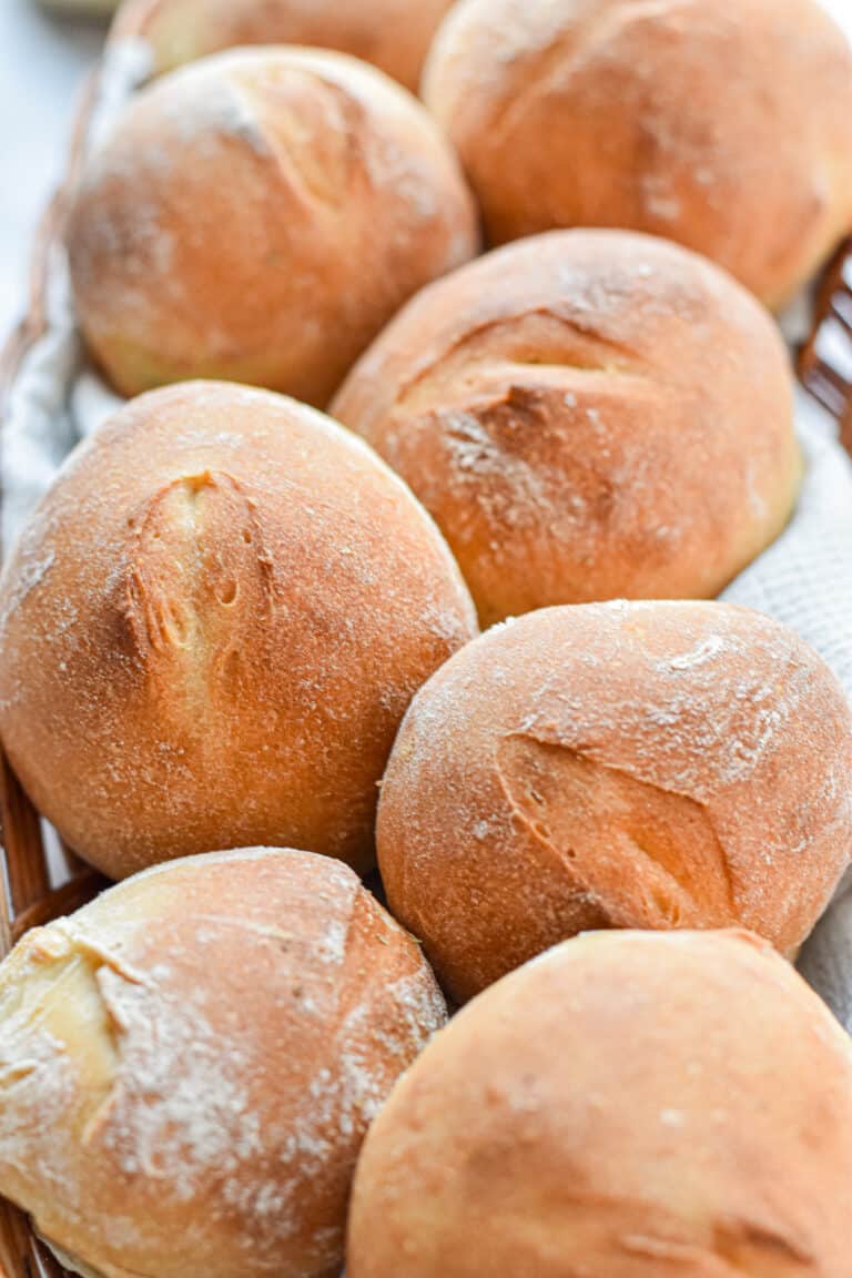 The Instant Pot dinner rolls are on a long basket.