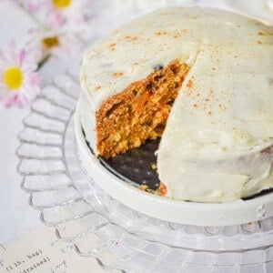 A piece of the instant pot carrot cake is cut out