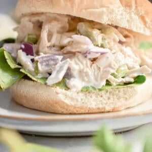 A close up of the Instant Pot chicken salad.