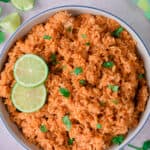 An overhead shot of the bowl of Instant Pot Mexican Rice.