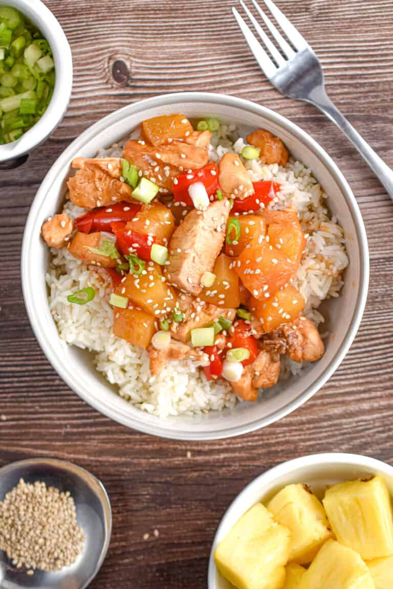 An overhead shot of the Instant Pot Hawaiian Chicken.