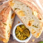 A shot of the interior of the cheddar jalapeno sourdough loaf.