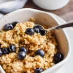 A close up of the texture of the Instant Pot overnight steel cut oats.