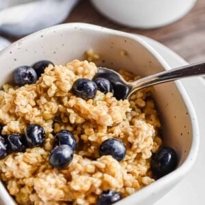 A close up of the texture of the Instant Pot overnight steel cut oats.