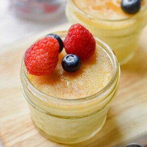 A close up of one of the Instant Pot Creme Brulee pots.