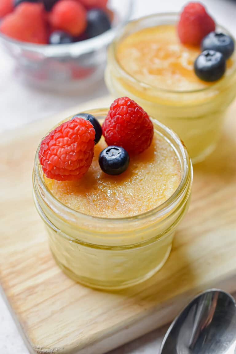 A close up of one of the Instant Pot Creme Brulee pots.