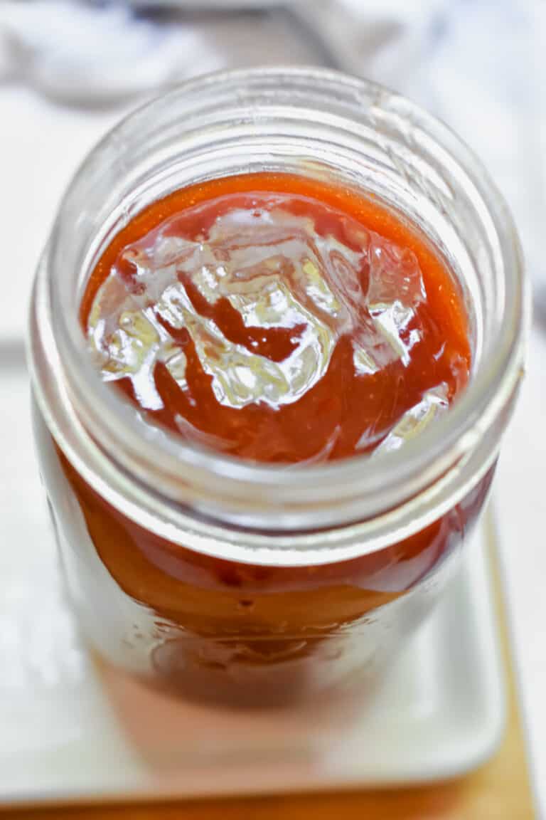 The sauce in the mason jar is shown.