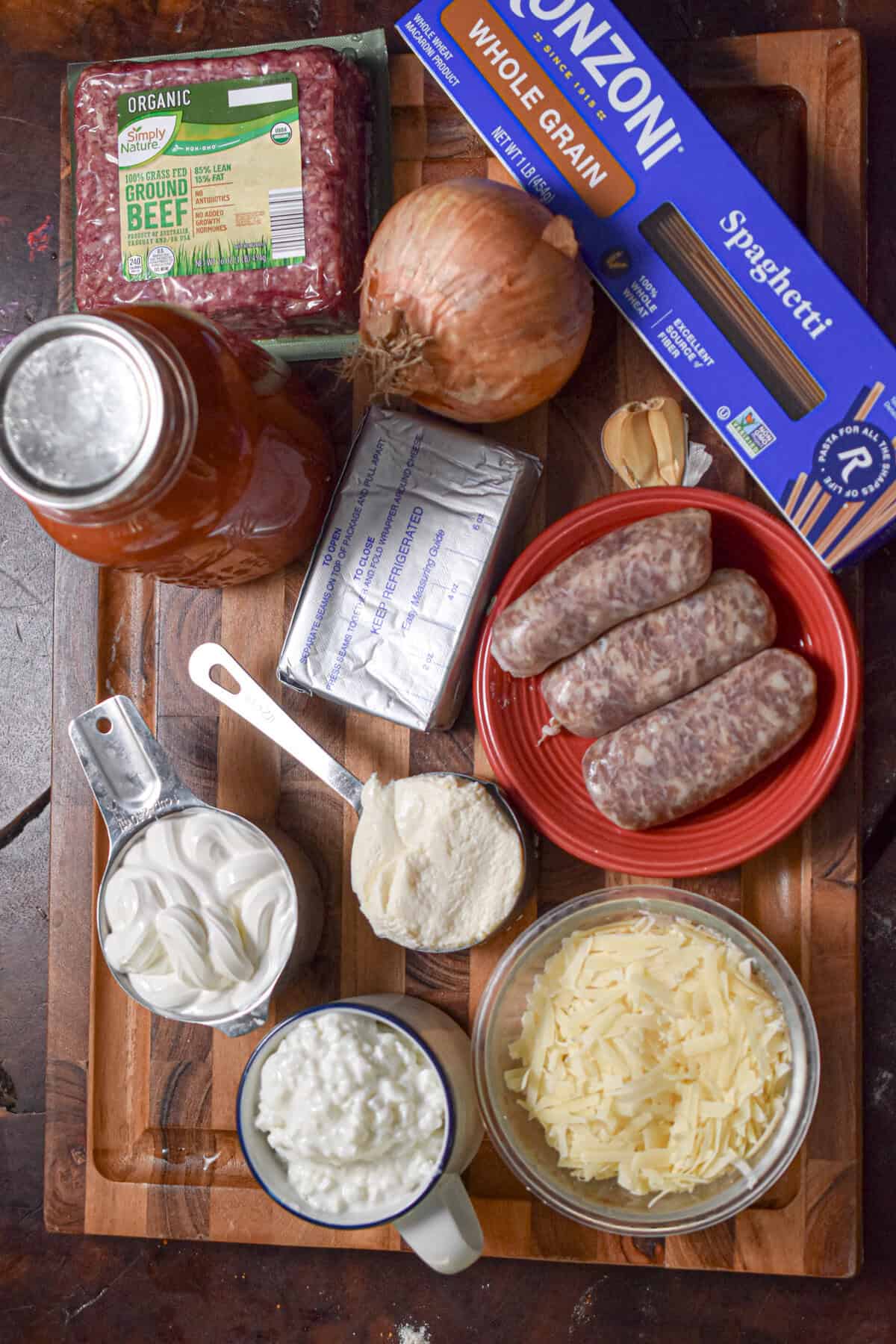 The ingredients for the million dollar spaghetti are laid out.