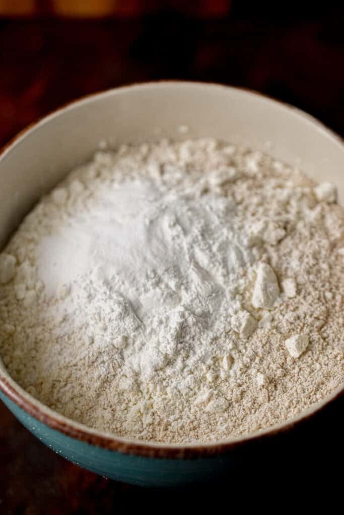 The dry ingredients are mixed together in a small bowl.