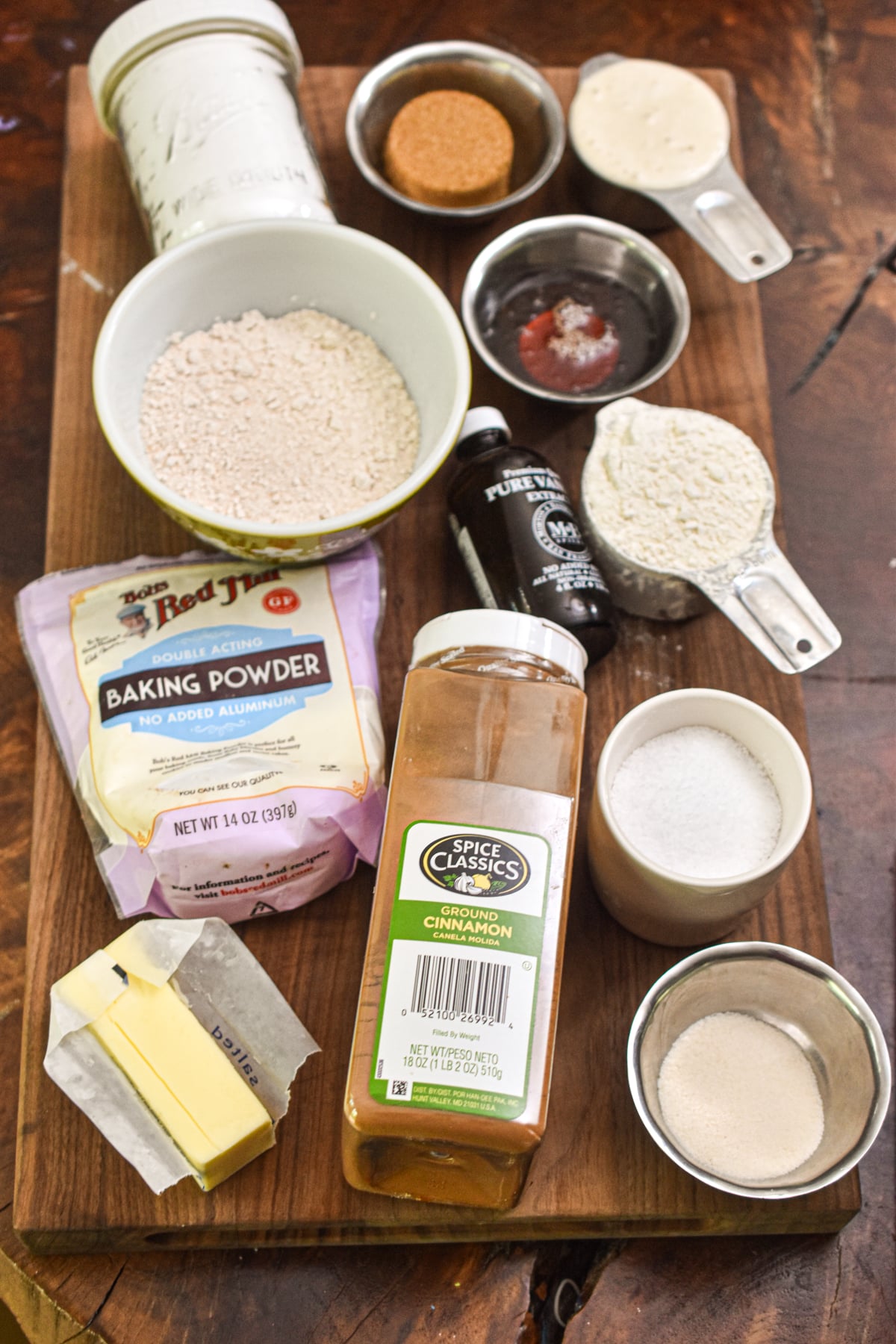 The ingredients for the sourdough discard graham crackers are laid out.