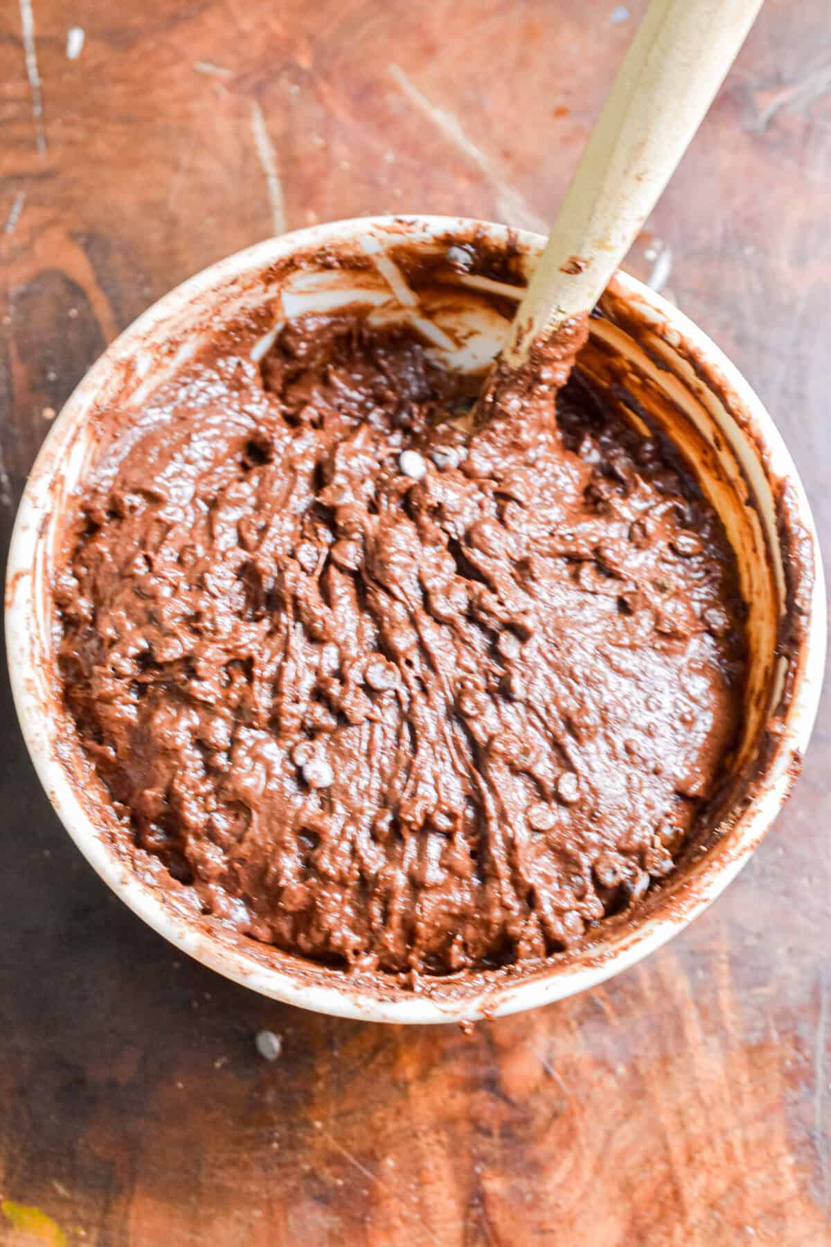 The brownie batter is mixed together.